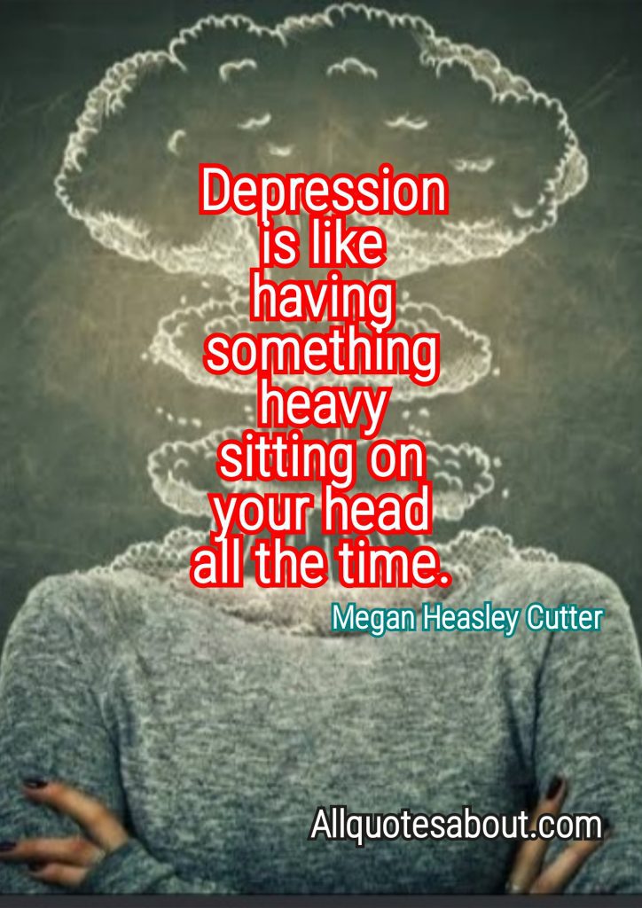 Woman sitting on bed with head down, depression quotes