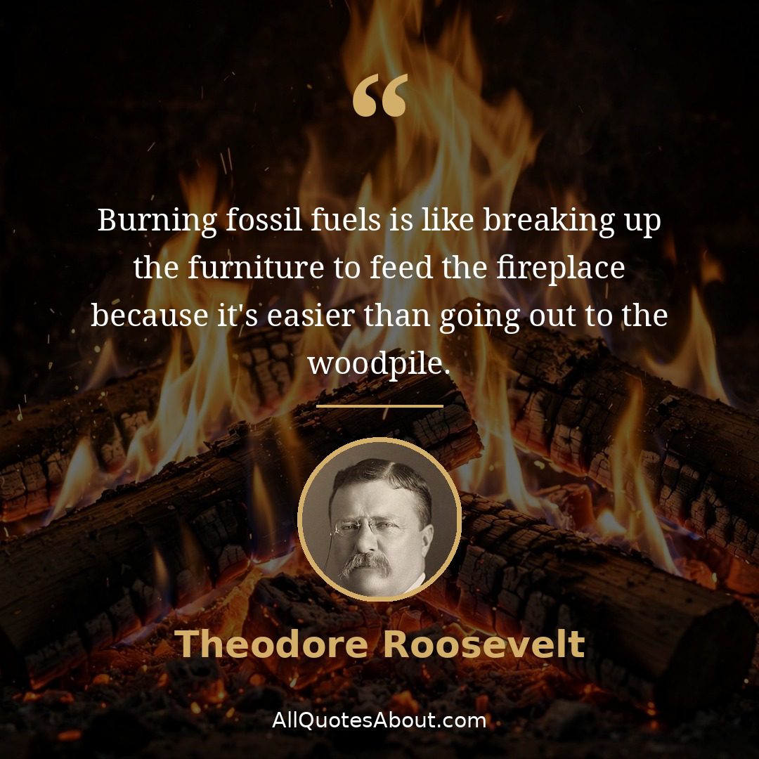 Fireplace quote by Theodore Roosevelt: "Burning fossil fuels is like..."