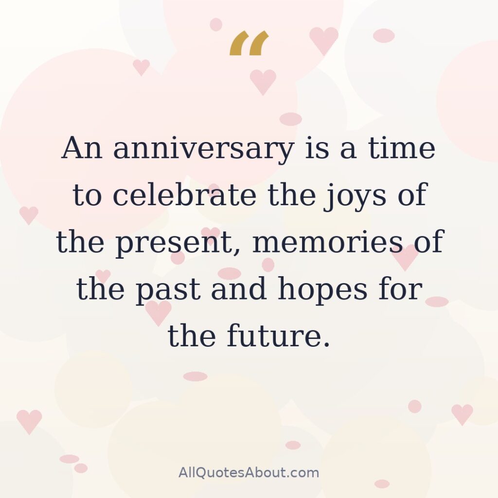 An anniversary is a time to celebrate the joys of the present, memories of the past and hopes for the future. quote card