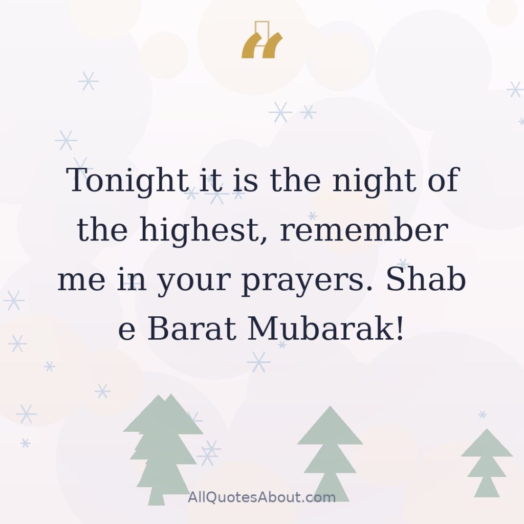 Tonight it is the night of the highest, remember me in your prayers. Shab e Barat Mubarak! quote card