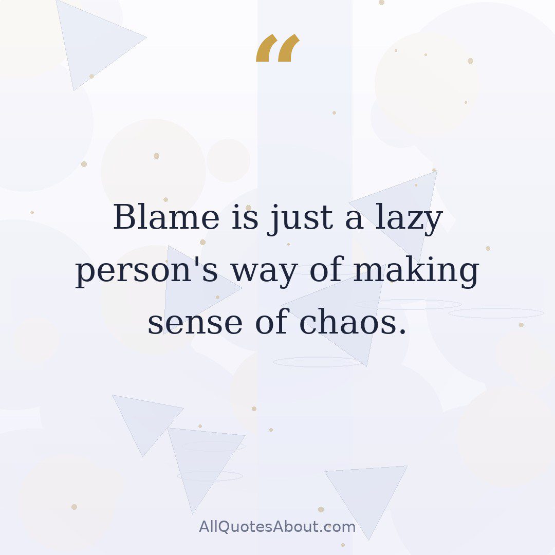Blame is just a lazy person's way of making sense of chaos. quote card